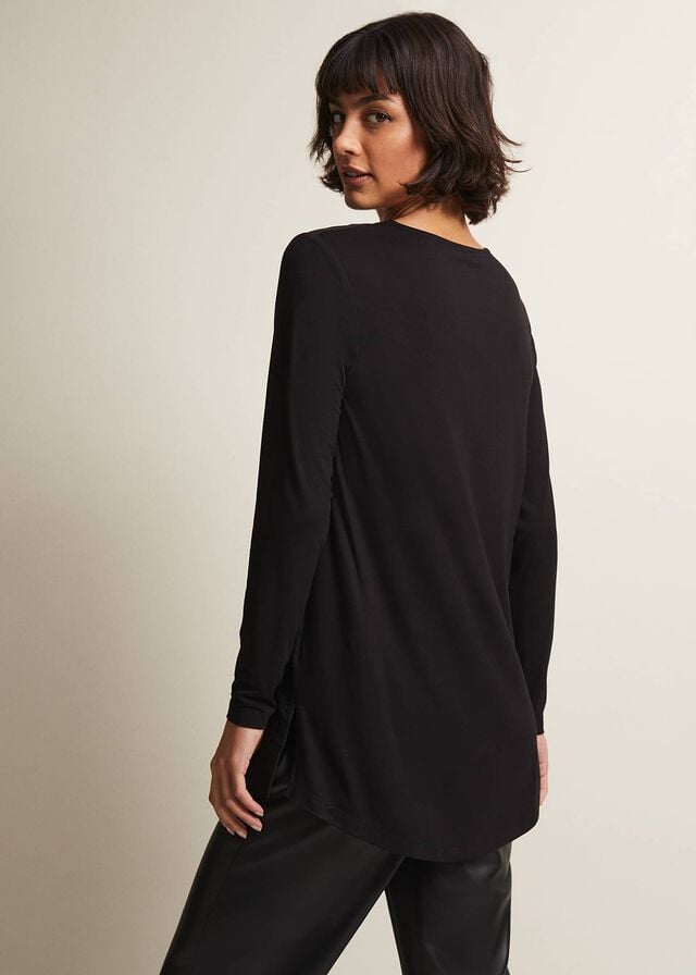 Black Phase Eight Alaina Longline Zip Detail Tunic T Shirts | 8719IMUSO