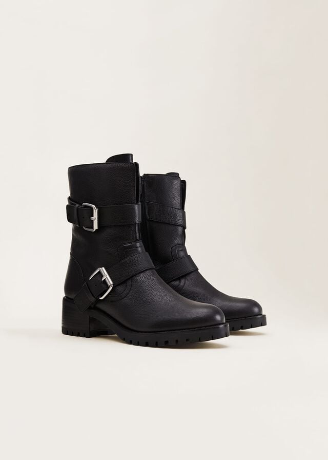 Black Phase Eight Alaska Leather Biker Boots | 9803XIBAU