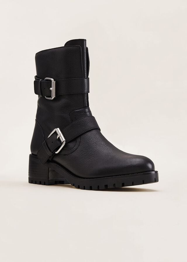 Black Phase Eight Alaska Leather Biker Boots | 9803XIBAU