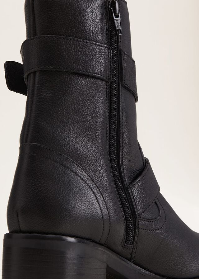 Black Phase Eight Alaska Leather Biker Boots | 9803XIBAU