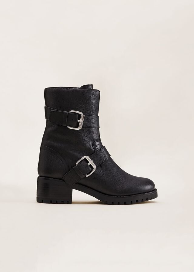 Black Phase Eight Alaska Leather Biker Boots | 9803XIBAU