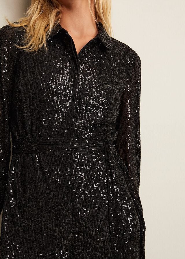 Black Phase Eight Alessandra Sequin Dress | 2764LZDWK