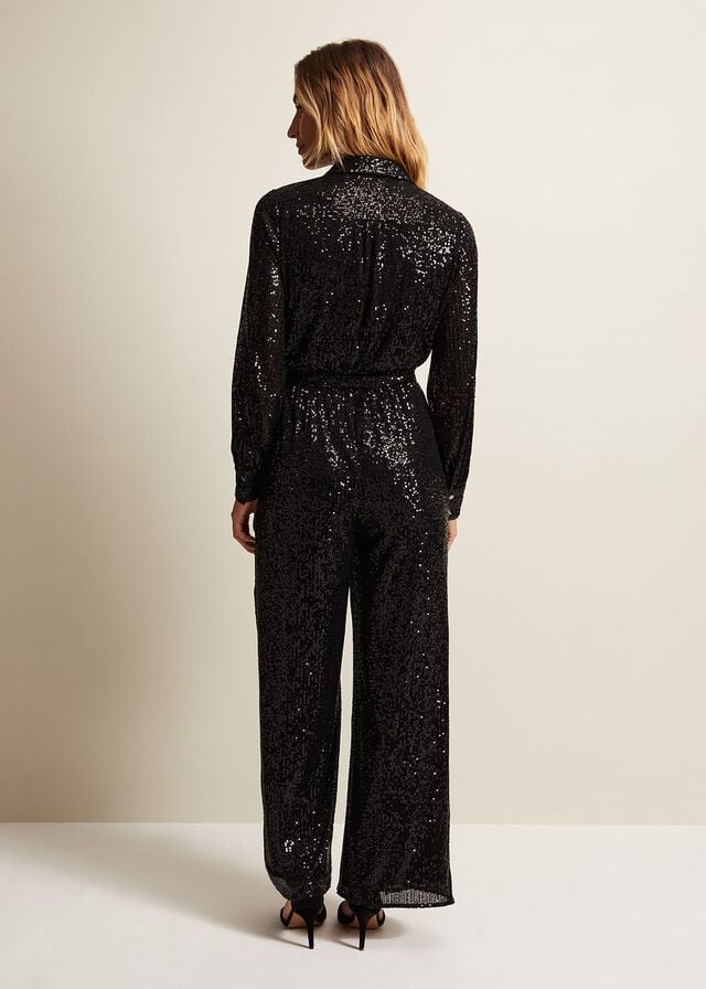 Black Phase Eight Alessandra Sequin Jumpsuit | 0265DMXNB