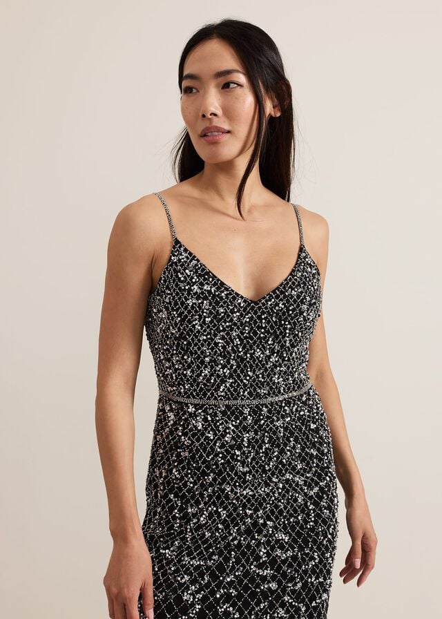 Black Phase Eight Alexia Sequin Embelished Dress | 5674BJLON