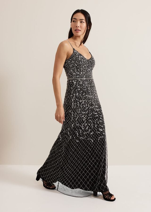 Black Phase Eight Alexia Sequin Embelished Dress | 5674BJLON