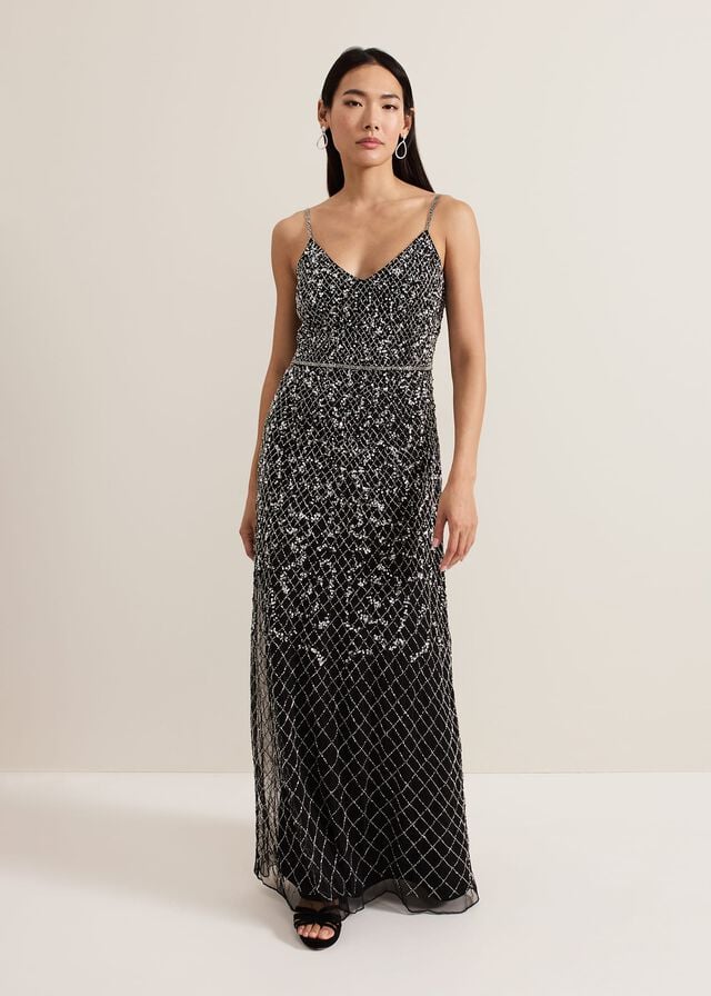 Black Phase Eight Alexia Sequin Embelished Dress | 5674BJLON