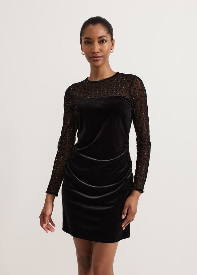 Black Phase Eight Ambrose Velvet Lattice Dress | 6720WHFME