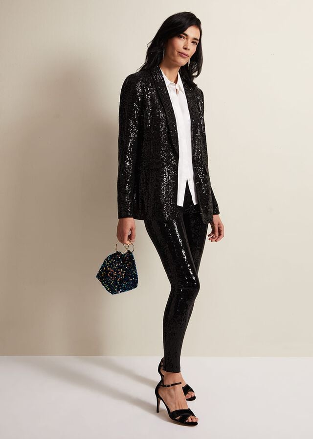 Black Phase Eight Ameera Sequin Soft Jackets | 0249ODQUV