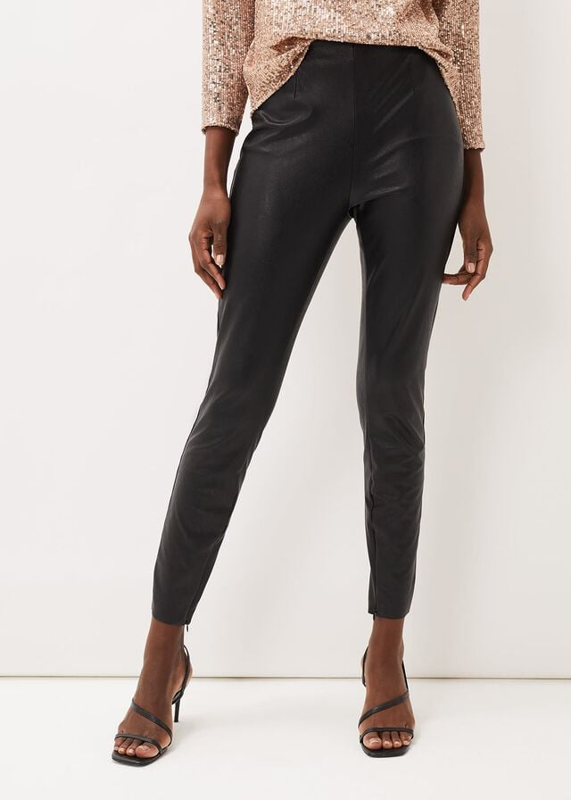 Black Phase Eight Amina Faux Leather Jeans | 4097KSQTM