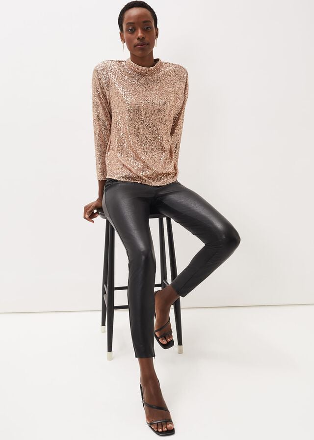 Black Phase Eight Amina Faux Leather Trousers | 8146EWHMZ