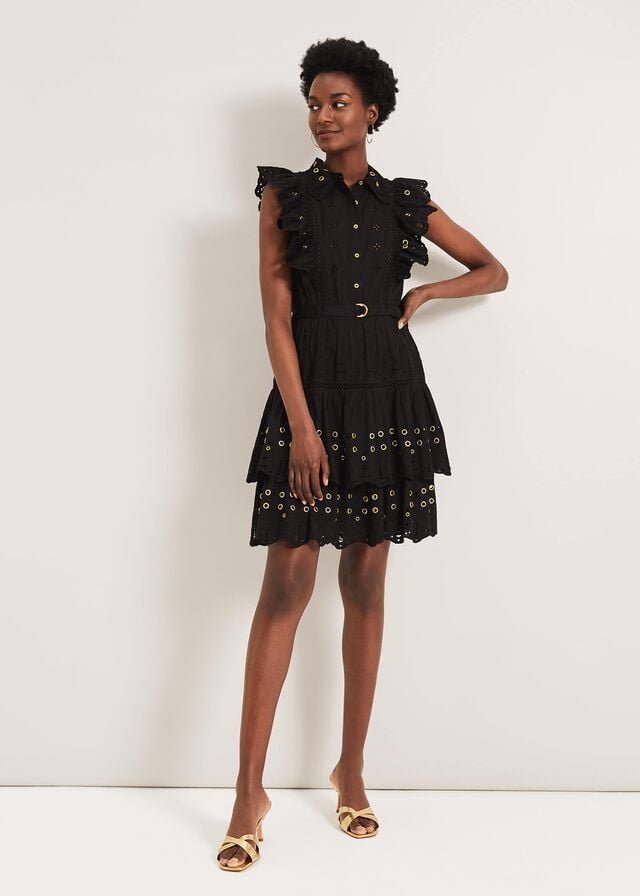 Black Phase Eight Ana Ruffle Dress | 9463PGOBF