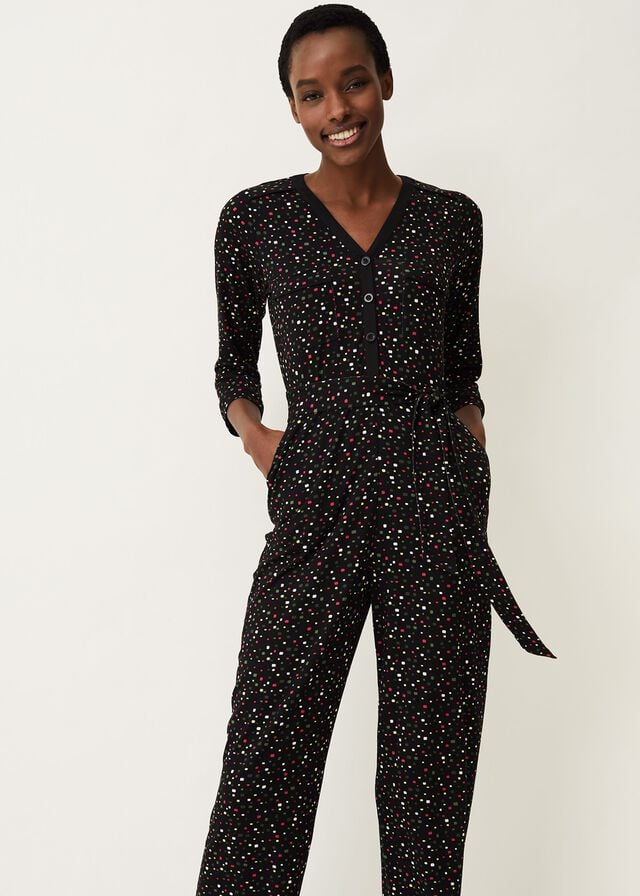 Black Phase Eight Anglia Ditsy Print Jumpsuit | 7145BTCEP