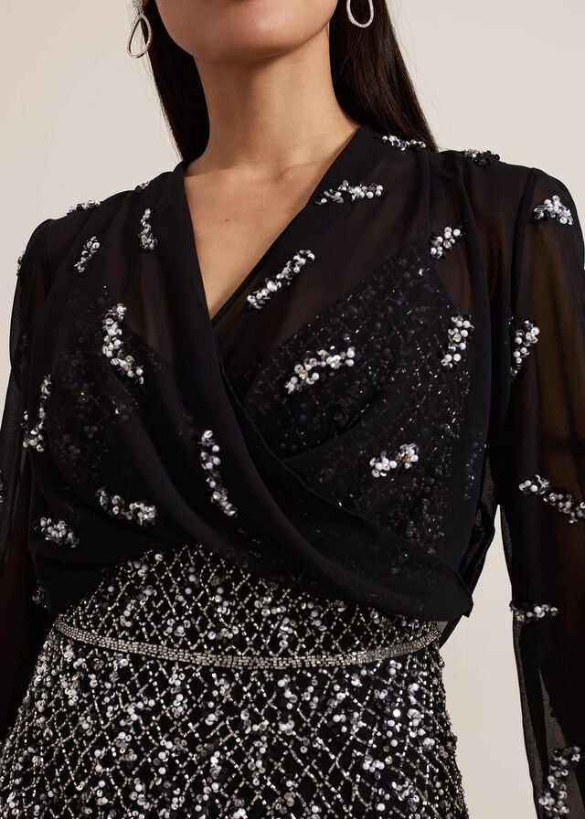 Black Phase Eight Annette Sequin Embellished Cover Up Jackets | 3628WKDAU