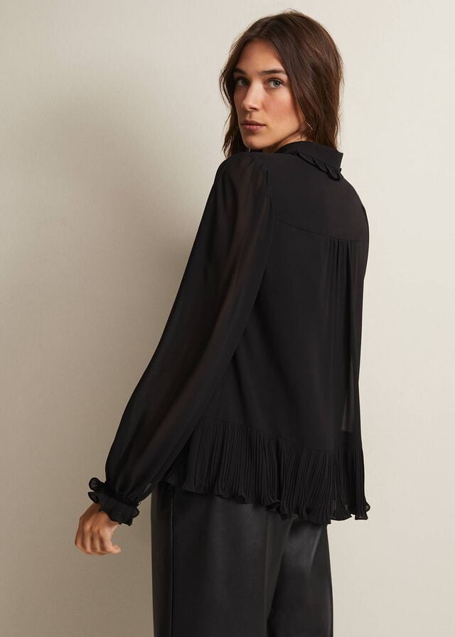 Black Phase Eight April Ruffle Shirts | 8319ICYVB