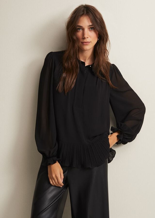 Black Phase Eight April Ruffle Shirts | 8319ICYVB