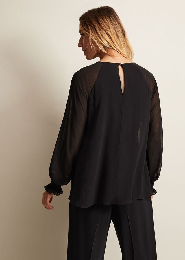 Black Phase Eight Aria Chiffon Double Layer Shirts | 9206UHGXY