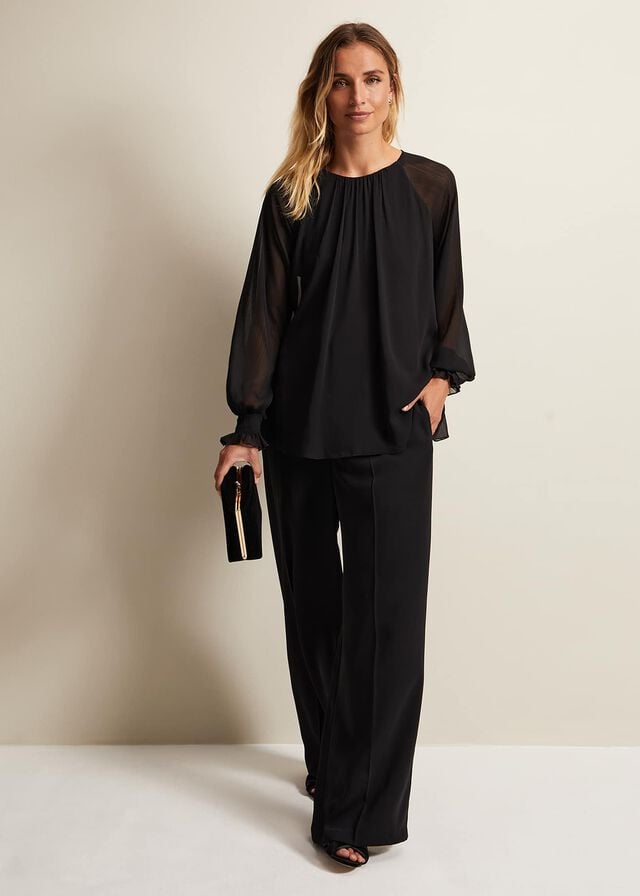 Black Phase Eight Aria Chiffon Double Layer Shirts | 9206UHGXY