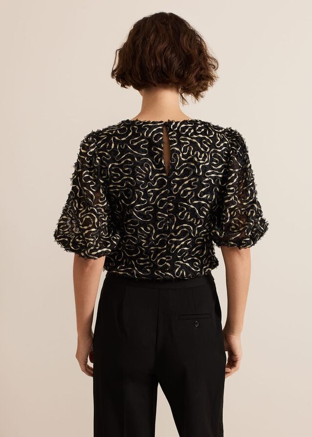 Black Phase Eight Ariella Textured Blouson Sleeve Shirts | 5231BUAWL