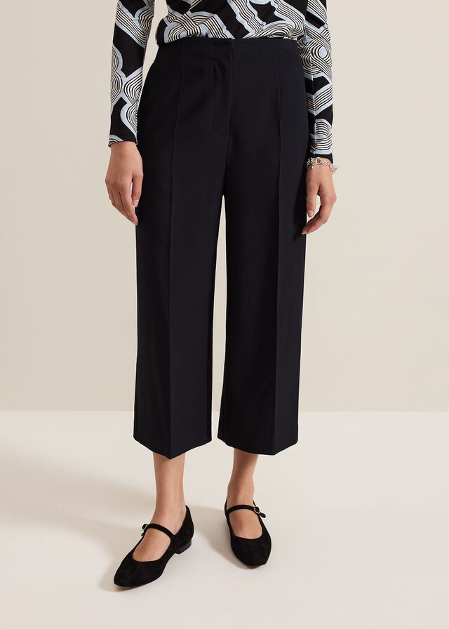 Black Phase Eight Aubrielle Clean Crepe Culotte Trousers | 4157ZRGIN