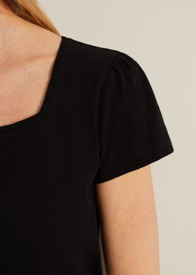 Black Phase Eight Bella Square Neck T Shirts | 1635FMEXT