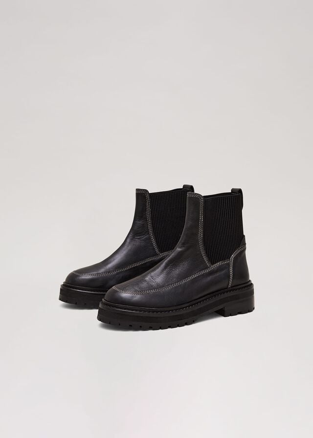 Black Phase Eight Black Feature Stitch Chunky Chelsea Boots | 4267LMHXK