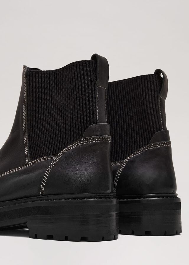 Black Phase Eight Black Feature Stitch Chunky Chelsea Boots | 4267LMHXK