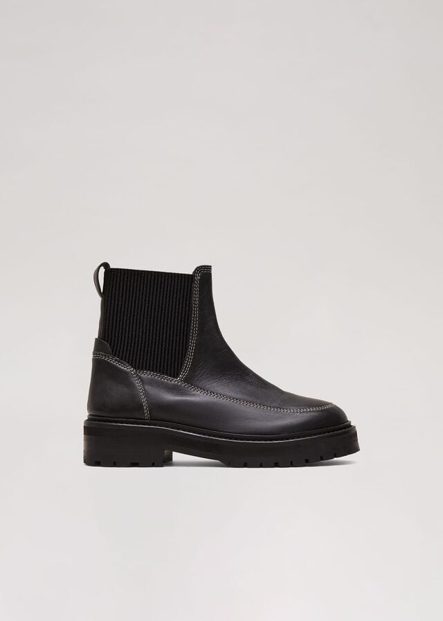 Black Phase Eight Black Feature Stitch Chunky Chelsea Boots | 4267LMHXK