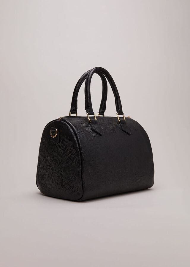 Black Phase Eight Black Leather Bowling Bags | 0879LETFH