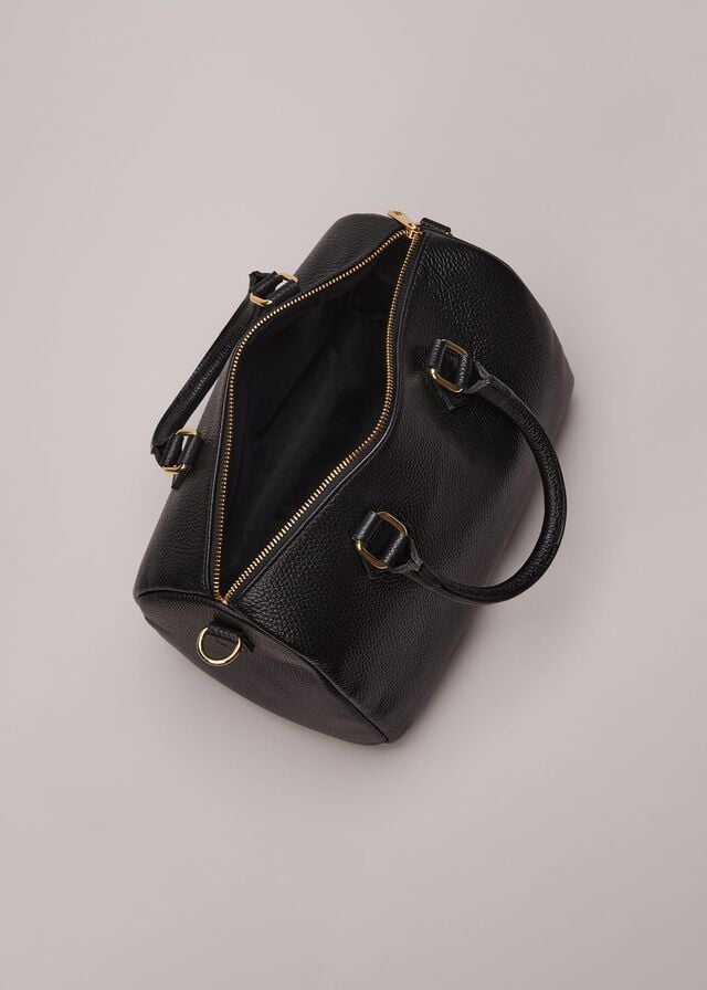 Black Phase Eight Black Leather Bowling Bags | 0879LETFH