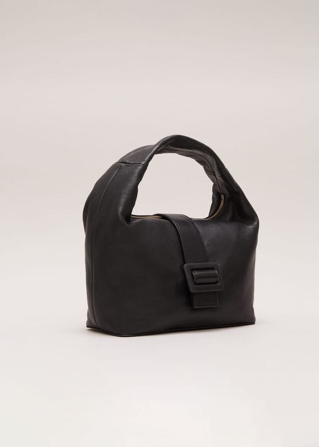 Black Phase Eight Black Leather Buckle Bags | 6048UFBOY