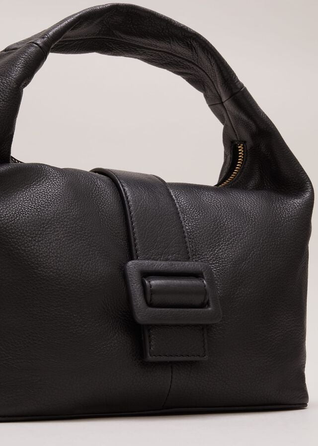 Black Phase Eight Black Leather Buckle Bags | 6048UFBOY