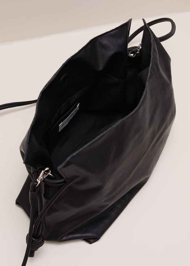 Black Phase Eight Black Leather Drawstring Soft Pouch Bags | 7406JELIR