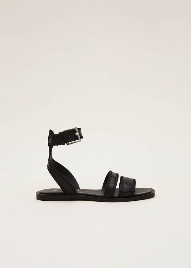 Black Phase Eight Black Leather Flats | 0894LOCDT