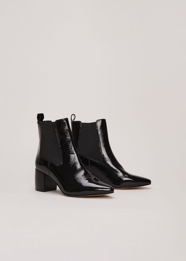 Black Phase Eight Black Leather Patent Boots | 0432XNSFK