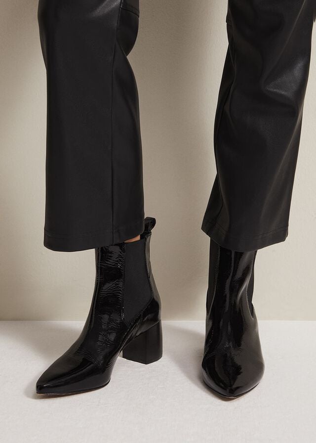 Black Phase Eight Black Leather Patent Boots | 0432XNSFK