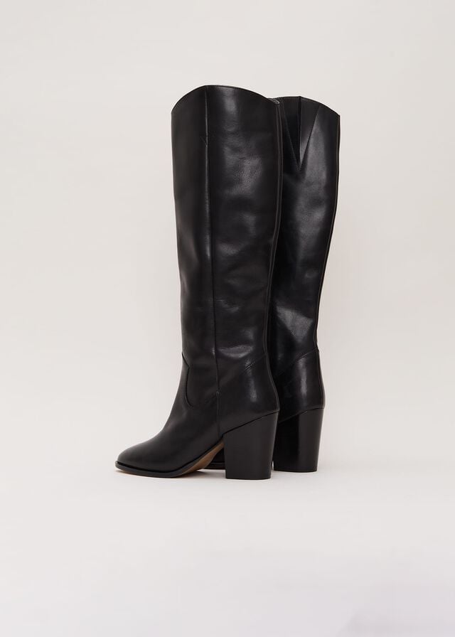 Black Phase Eight Black Leather Western Knee Boots | 9807LJTPS