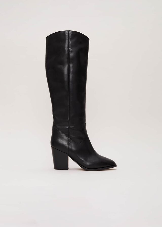 Black Phase Eight Black Leather Western Knee Boots | 9807LJTPS