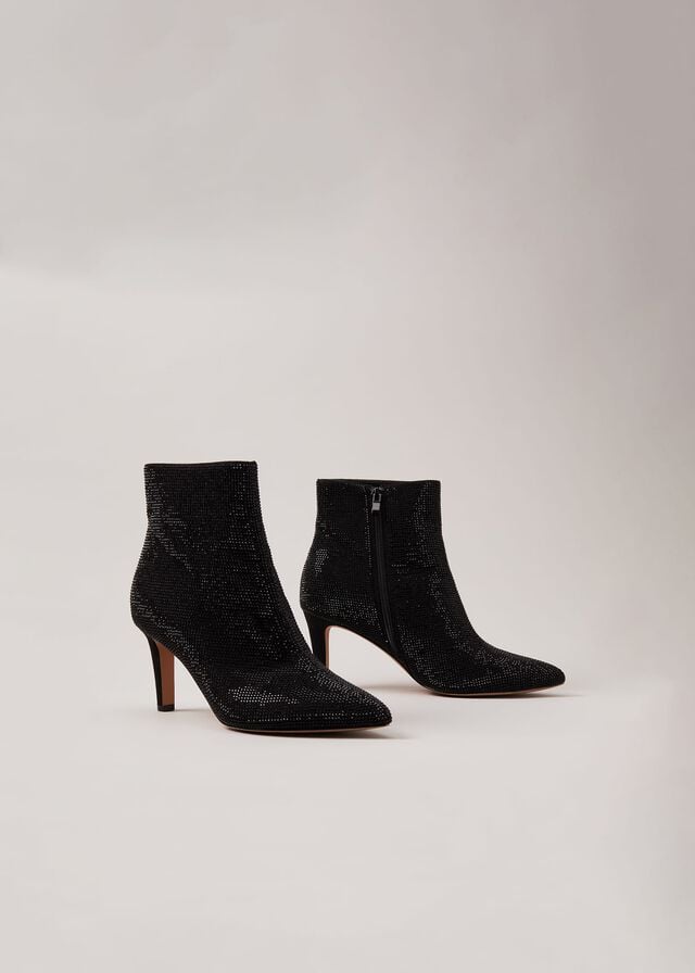 Black Phase Eight Black Sparkly Boots | 6180JRZYQ