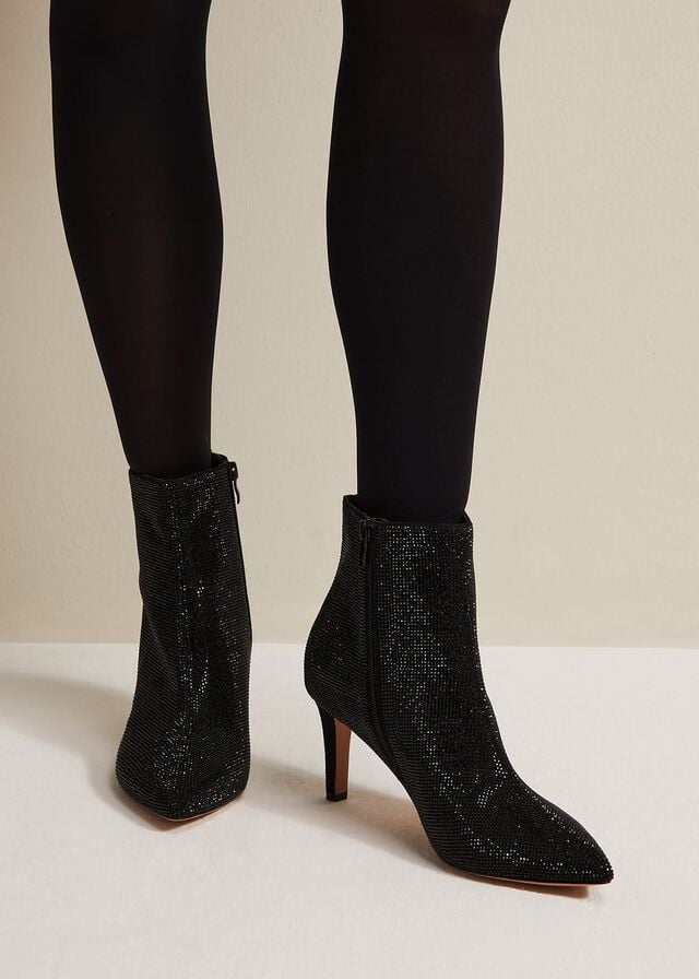 Black Phase Eight Black Sparkly Boots | 6180JRZYQ