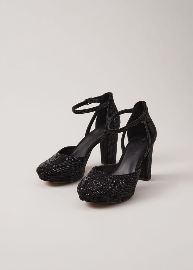 Black Phase Eight Black Sparkly Platform Heels | 6710LNSHC