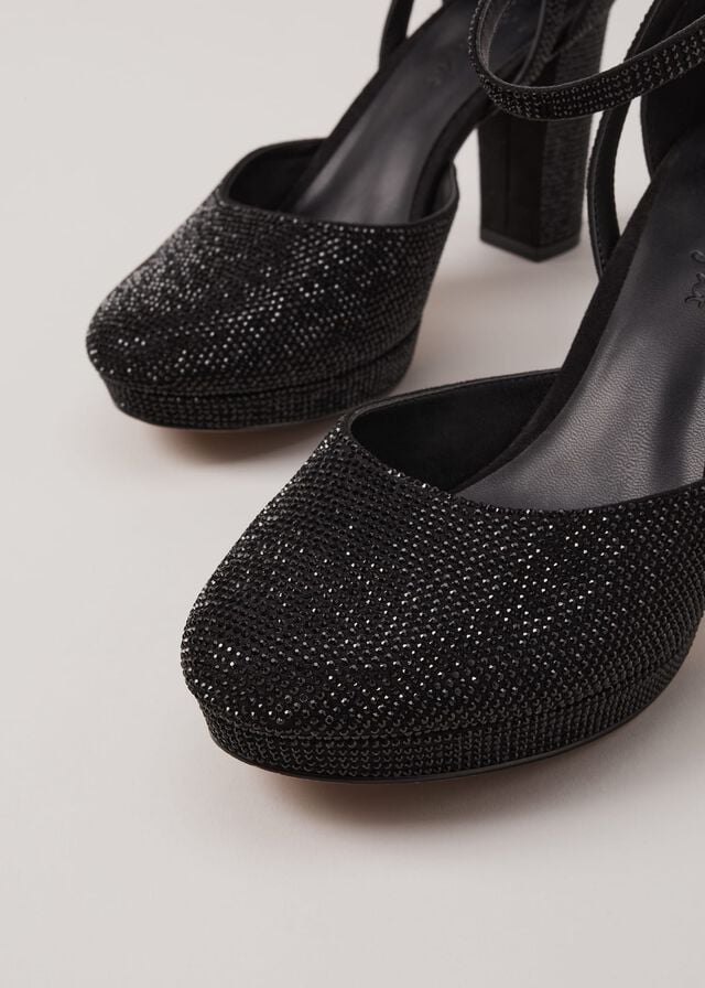 Black Phase Eight Black Sparkly Platform Heels | 6710LNSHC