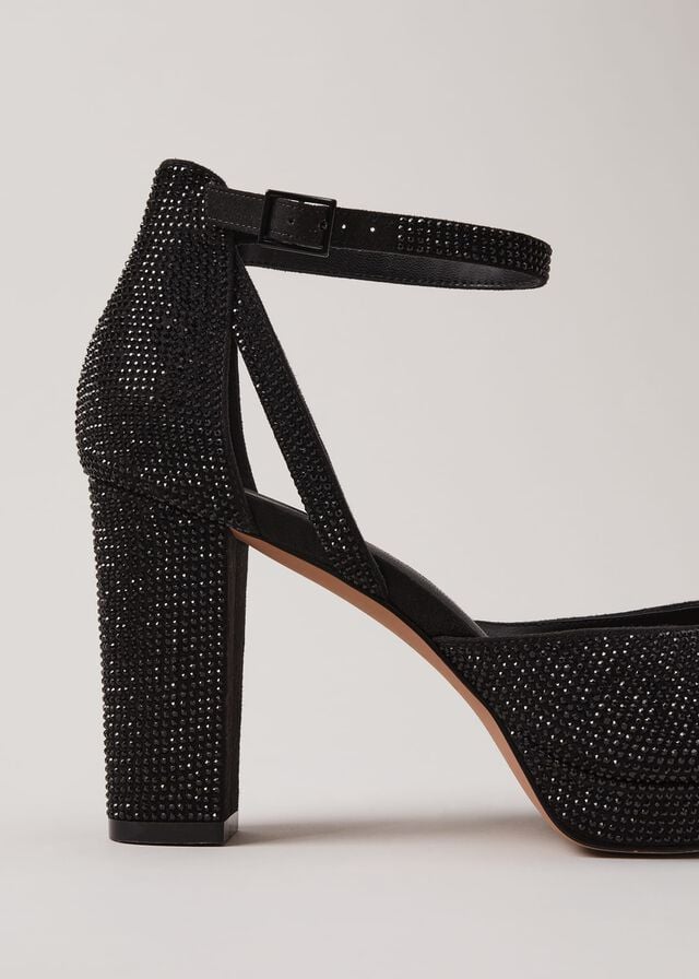 Black Phase Eight Black Sparkly Platform Heels | 6710LNSHC