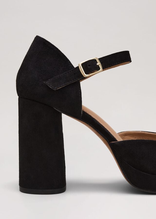 Black Phase Eight Black Suede Closed Toe Platform Heels | 2073QGWOD