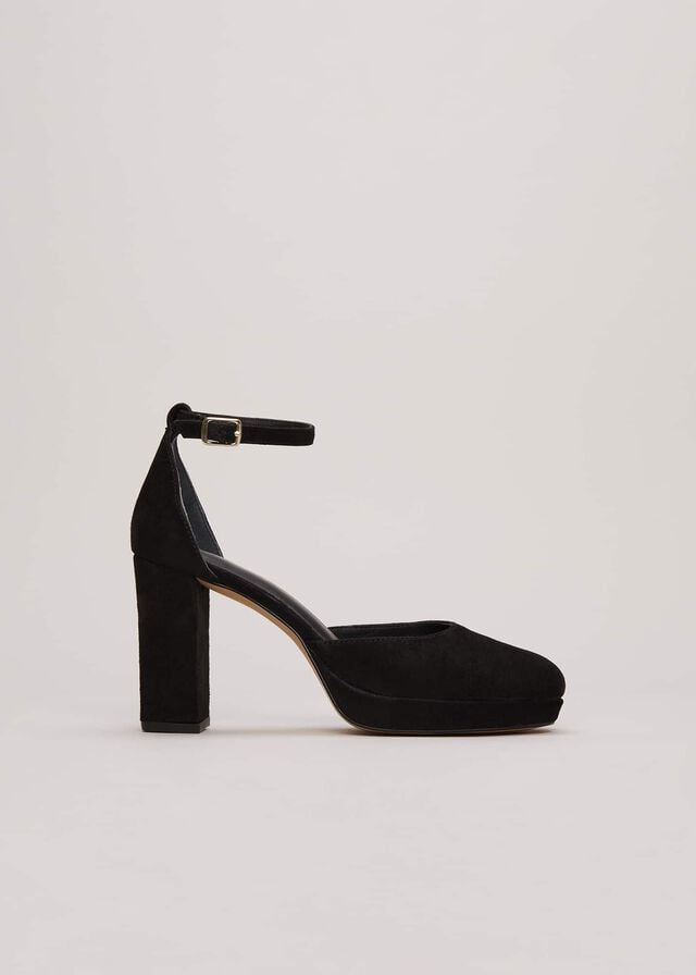 Black Phase Eight Black Suede Platform Heels | 3649AEMZU