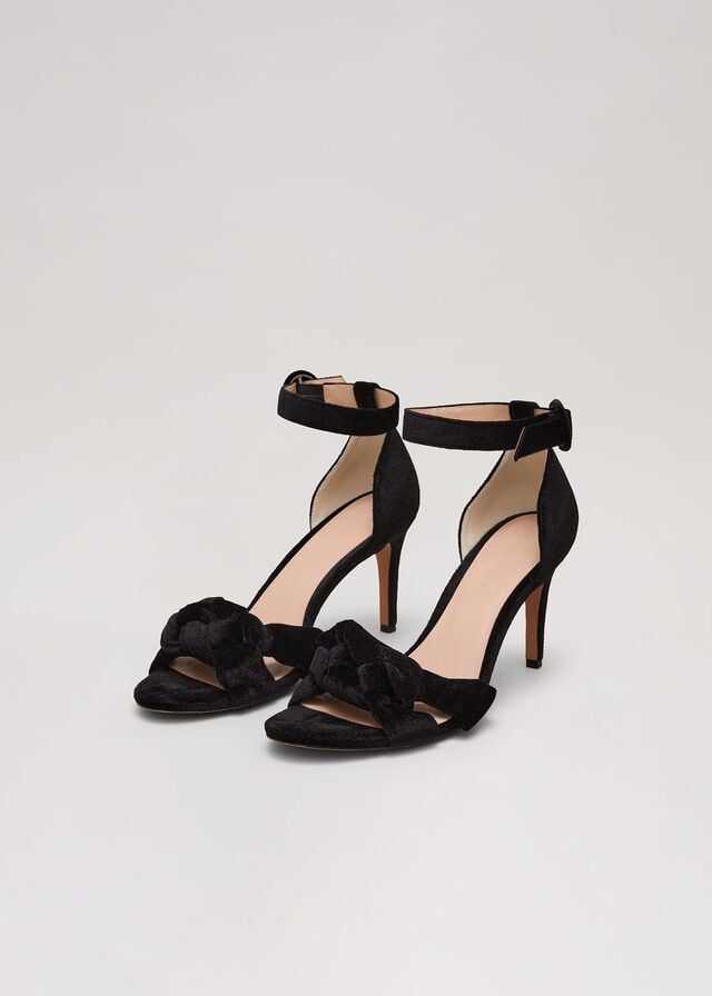 Black Phase Eight Black Velvet Plaited Strappy Heels | 1934DWSXM