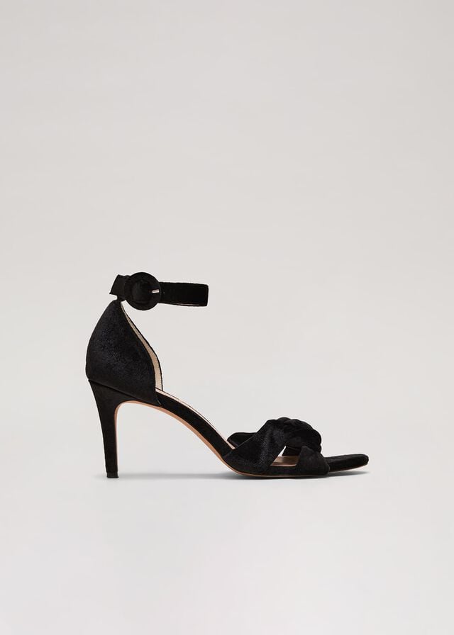 Black Phase Eight Black Velvet Plaited Strappy Heels | 1934DWSXM