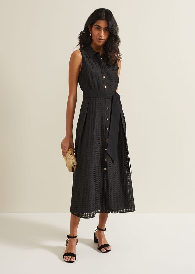 Black Phase Eight Carey Sleeveless Check Dress | 6174TOBKV