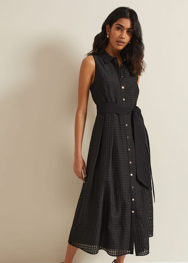 Black Phase Eight Carey Sleeveless Check Dress | 6174TOBKV