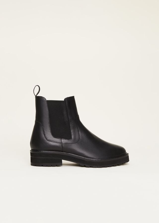 Black Phase Eight Casual Leather Pull On Boots | 2479OAETX