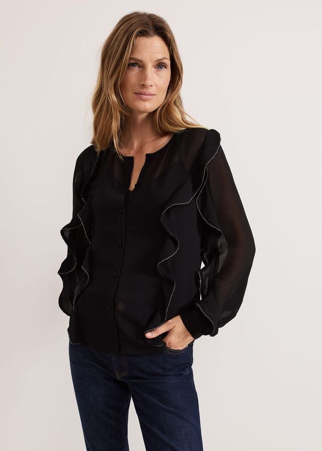 Black Phase Eight Cordelia Ruffle Shirts | 7839WVOXY